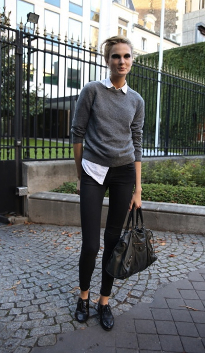 black-oxfords-gray-sweater-blouse